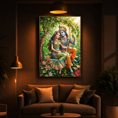 Radha Krishna Modern Luxury Backlight Vertical Wall Art
