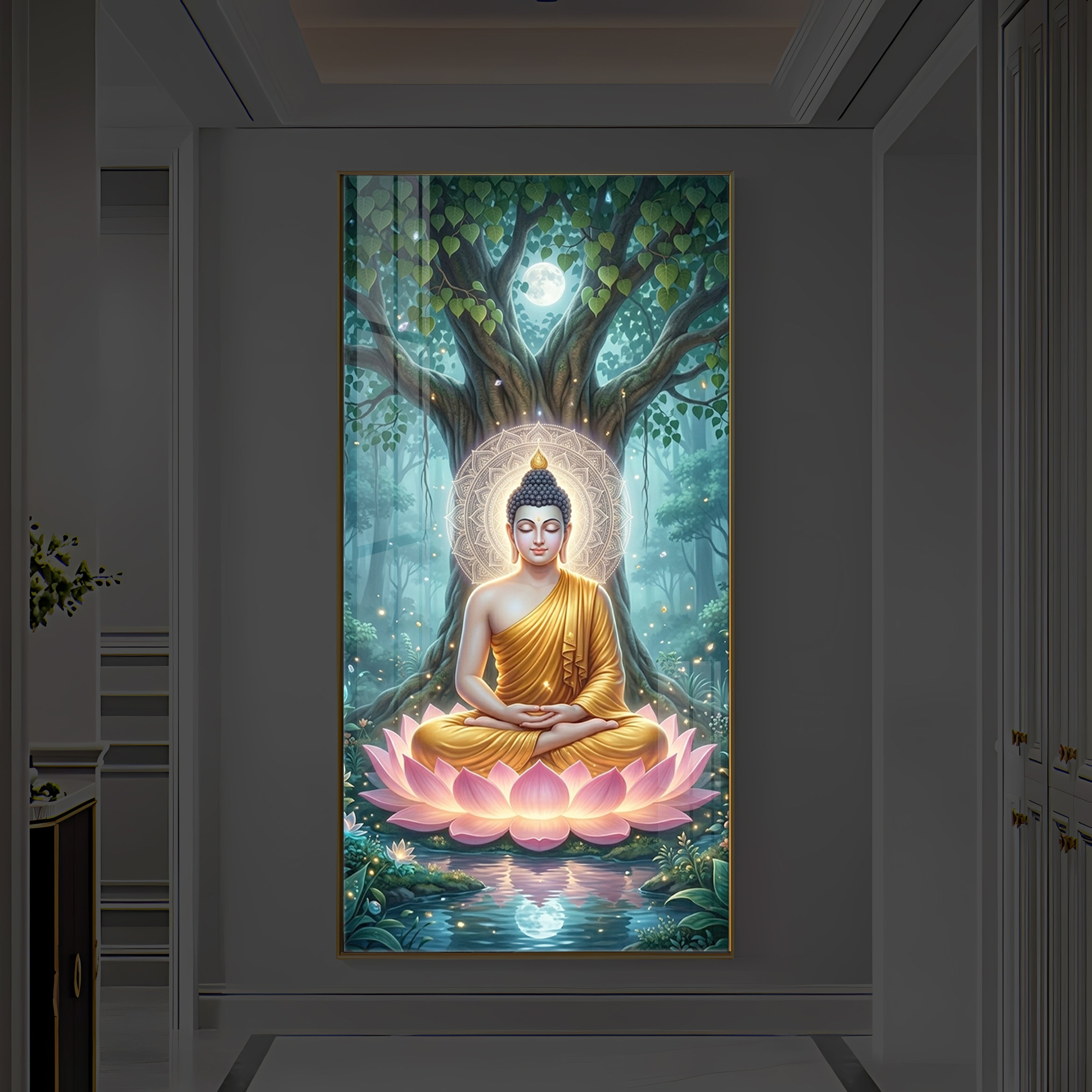 Gautam Buddha Modern Luxury Backlight Vertical Wall Art