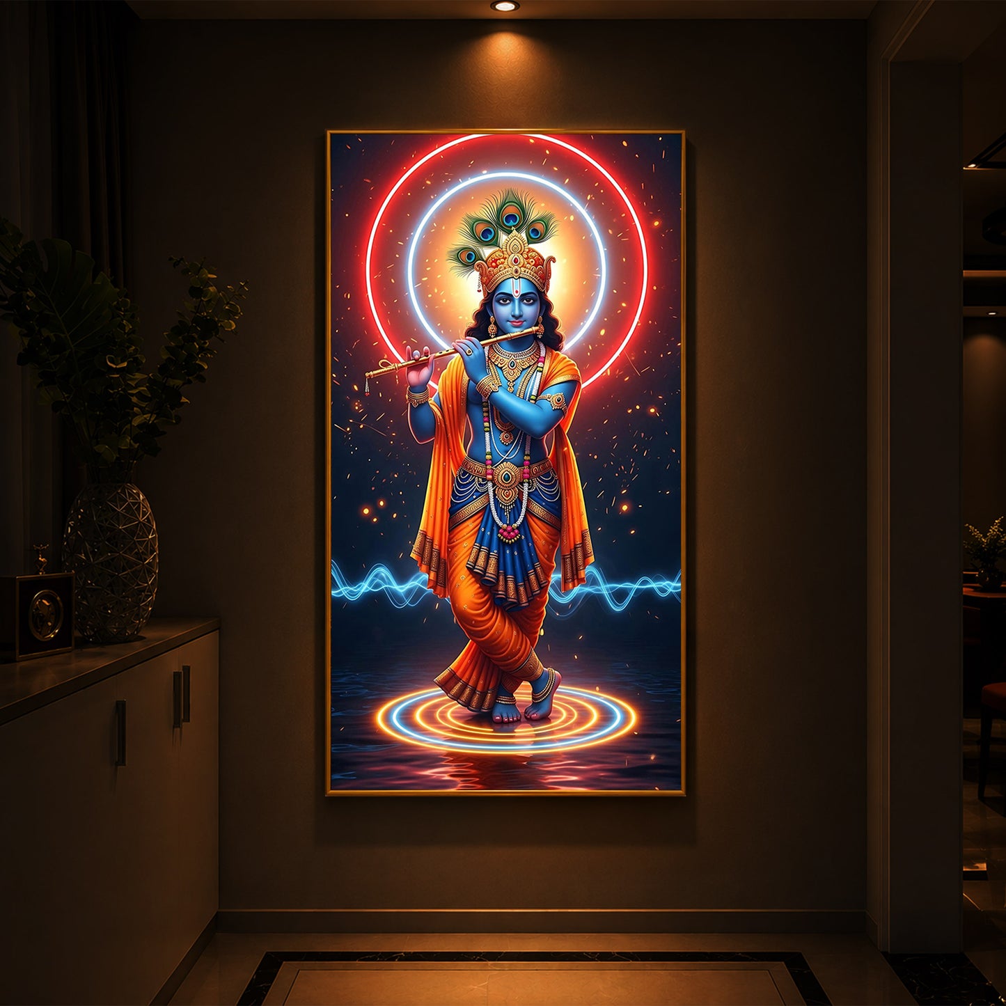Divine Krishna Modern Luxury Backlight Vertical Wall Art