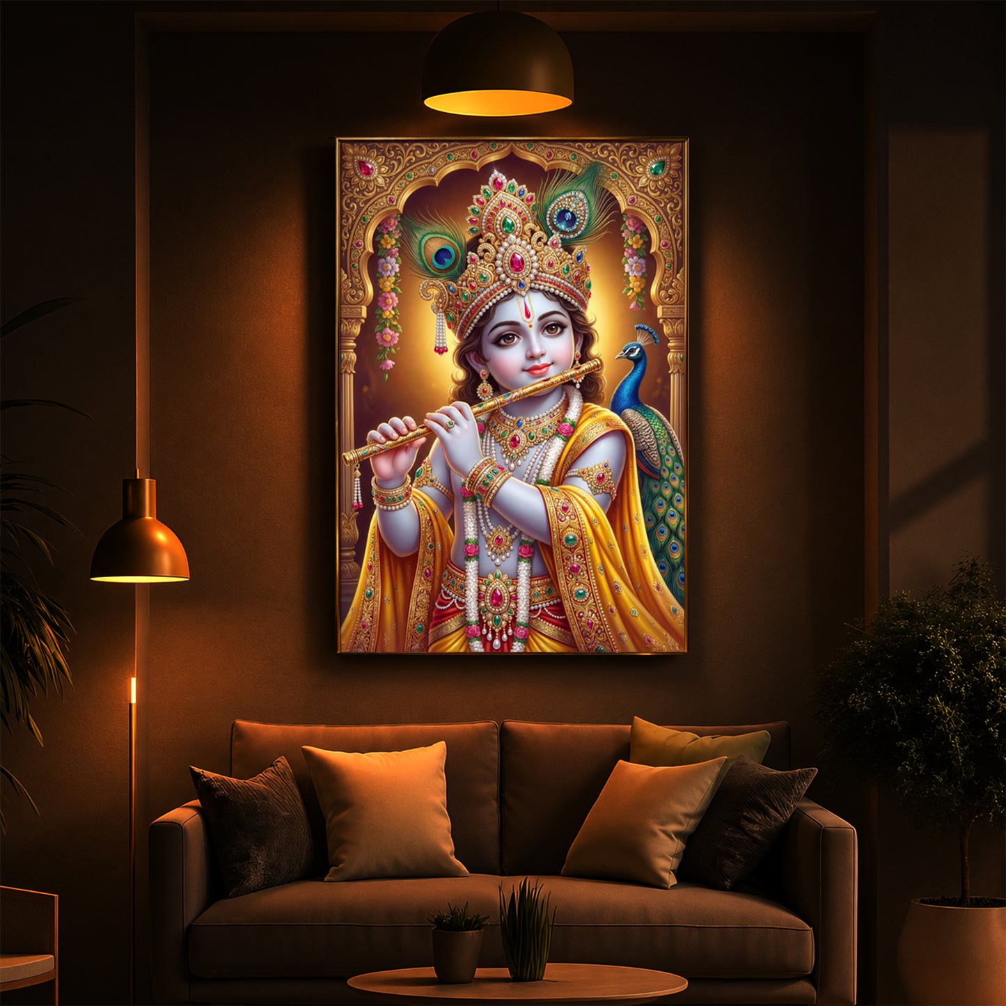 Young Lord Krishna Modern Luxury Backlight Vertical Wall Art