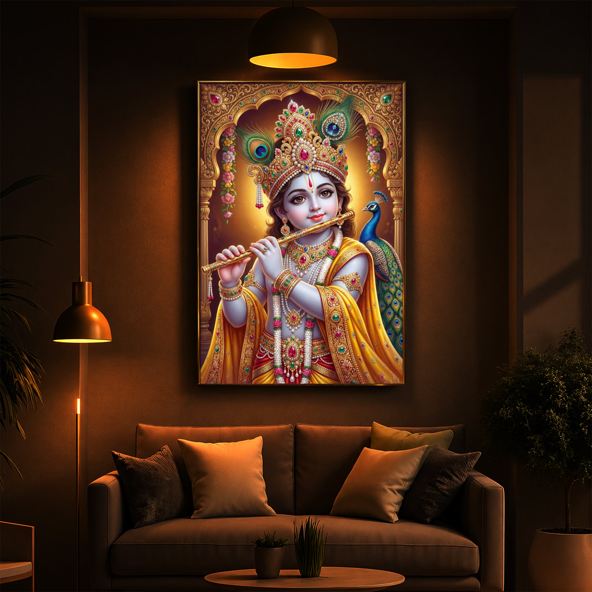 Young Lord Krishna Modern Luxury Backlight Vertical Wall Art