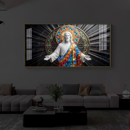 Divine Jesus Modern Luxury Backlight Horizontal Wall Art