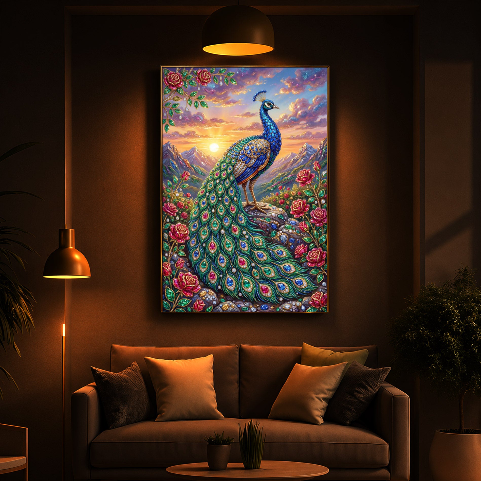Colorful Beautiful Peacock Modern Luxury Backlight Vertical Wall Art