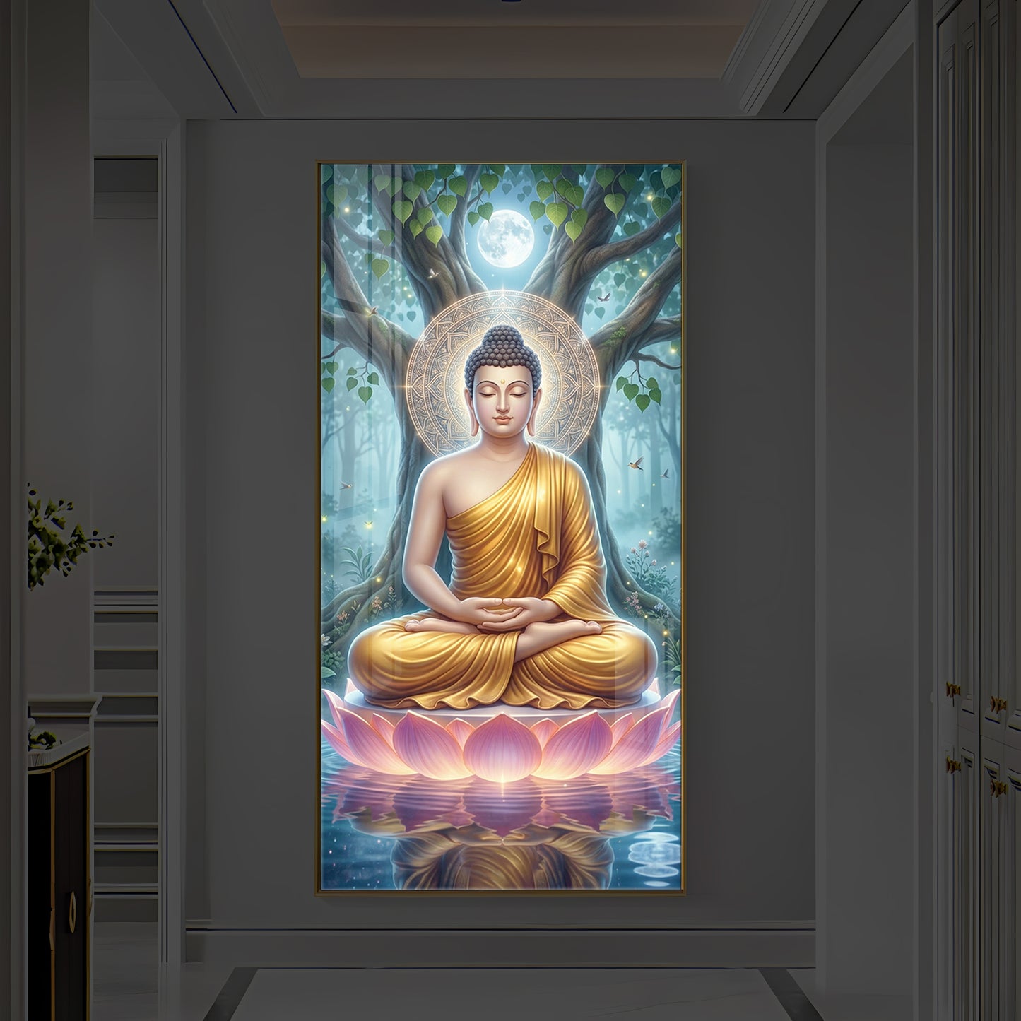Meditation Buddha Modern Luxury Backlight Vertical Wall Art