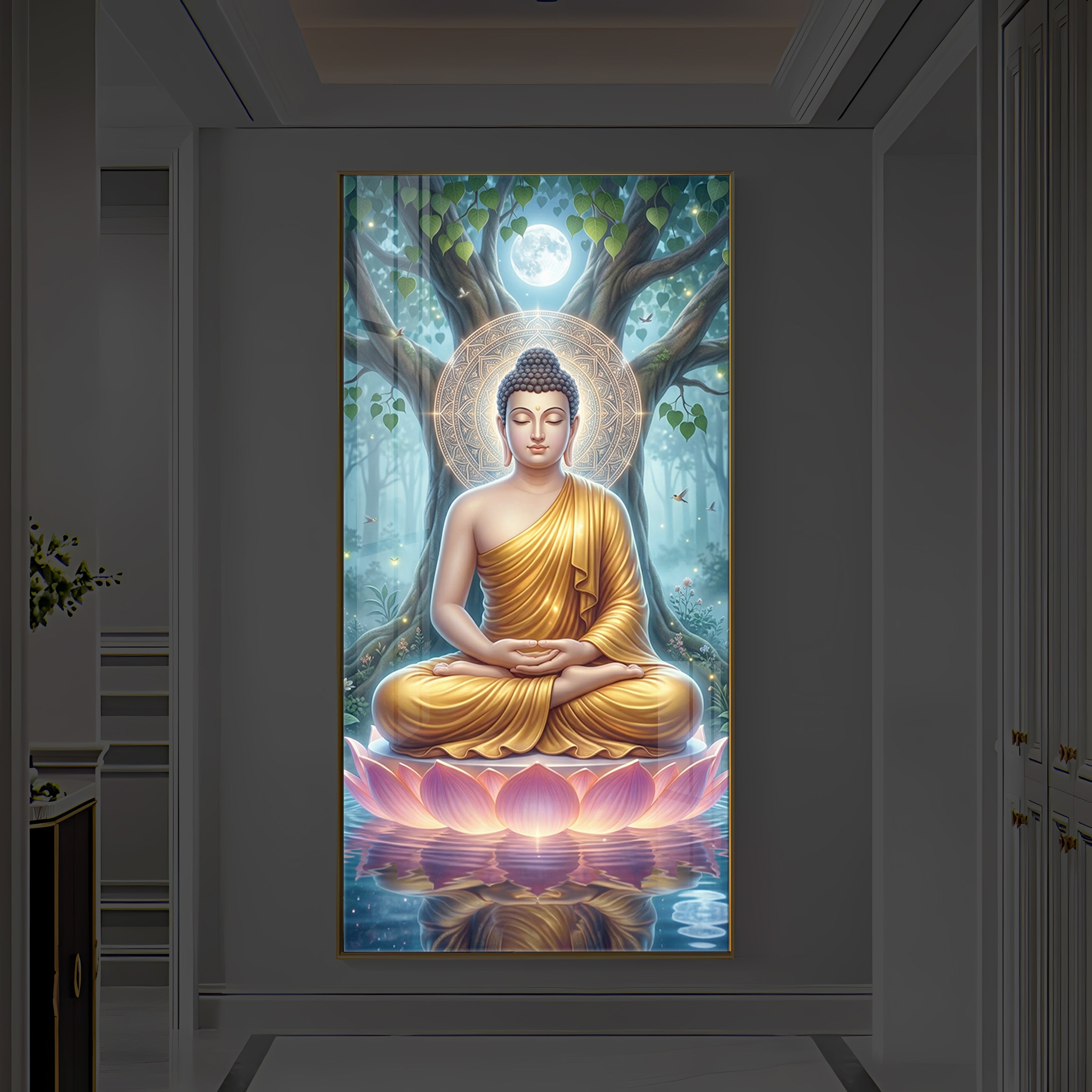 Meditation Buddha Modern Luxury Backlight Vertical Wall Art