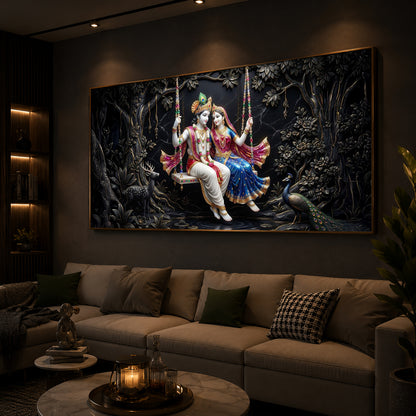 Radha Krishna Swing Modern Luxury Backlight Horizontal Wall Art
