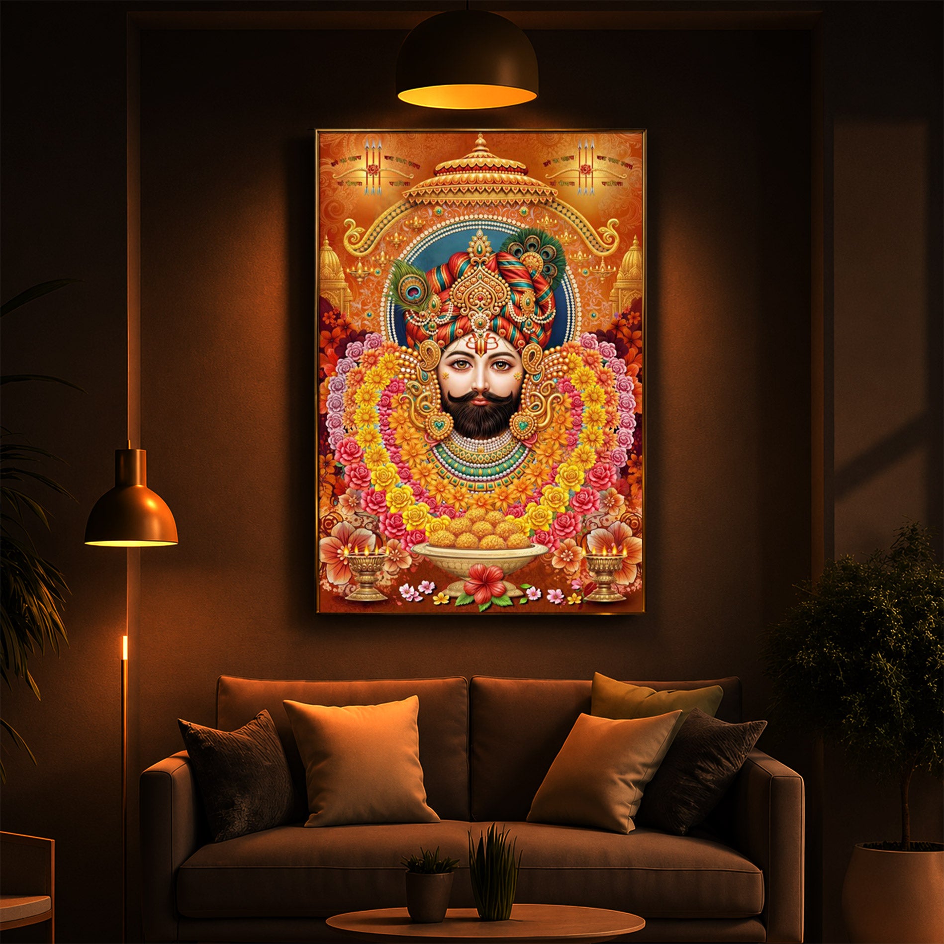 Hindu deity Khatu Shyam Ji Modern Luxury Backlight Vertical Wall Art