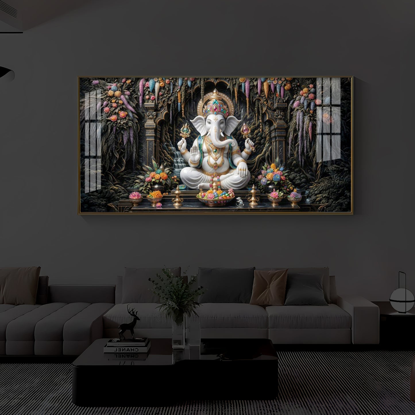 Lord Ganesha In A Serene Modern Luxury Backlight Horizontal Wall Art