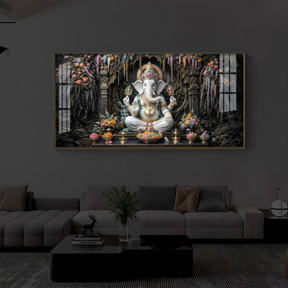 Lord Ganesha In A Serene Modern Luxury Backlight Horizontal Wall Art