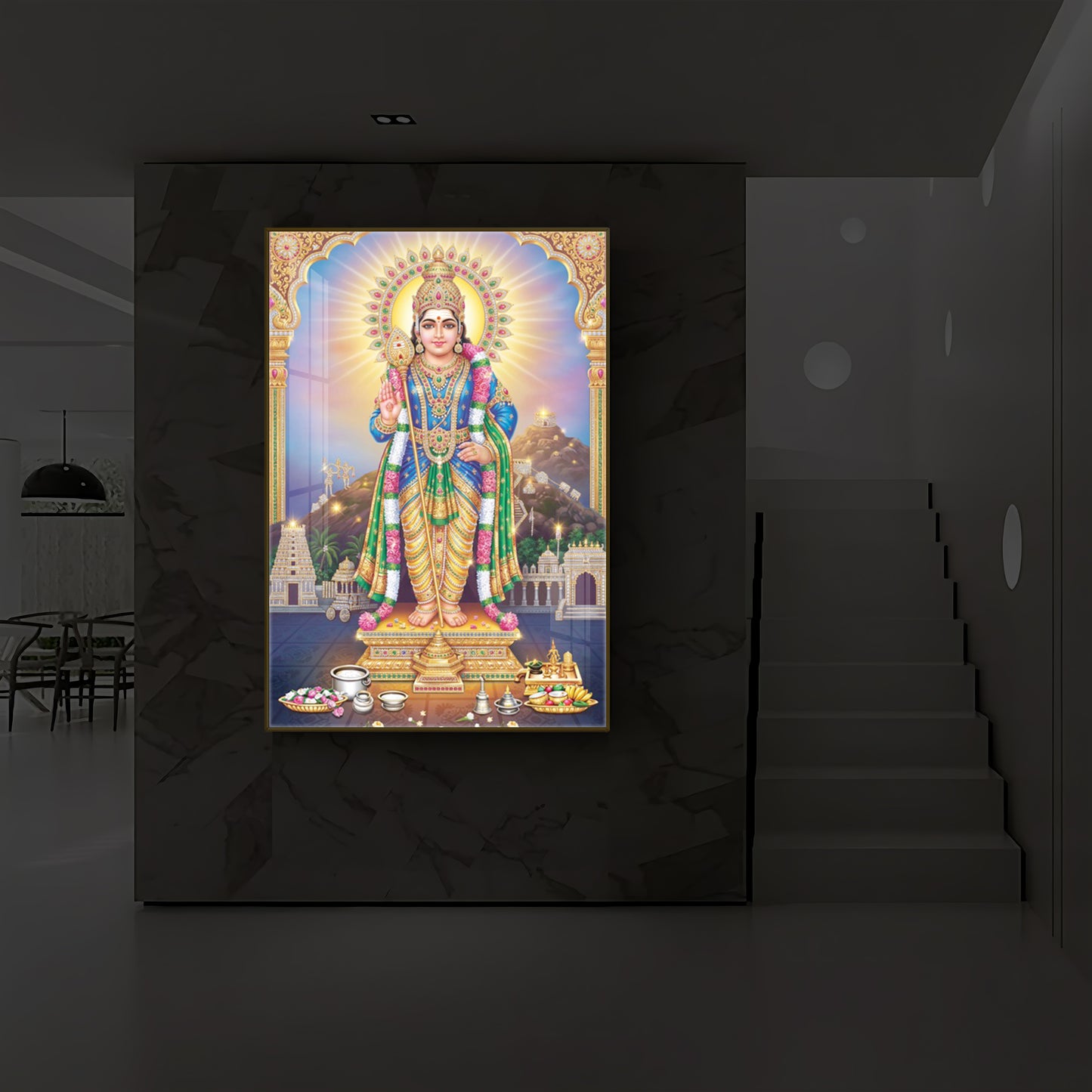 Lord Murugan Kartikeya Modern Luxury Backlight Vertical Wall Art