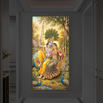 Jai Shri Radha Krishna Modern Luxury Backlight Vertical Wall Art