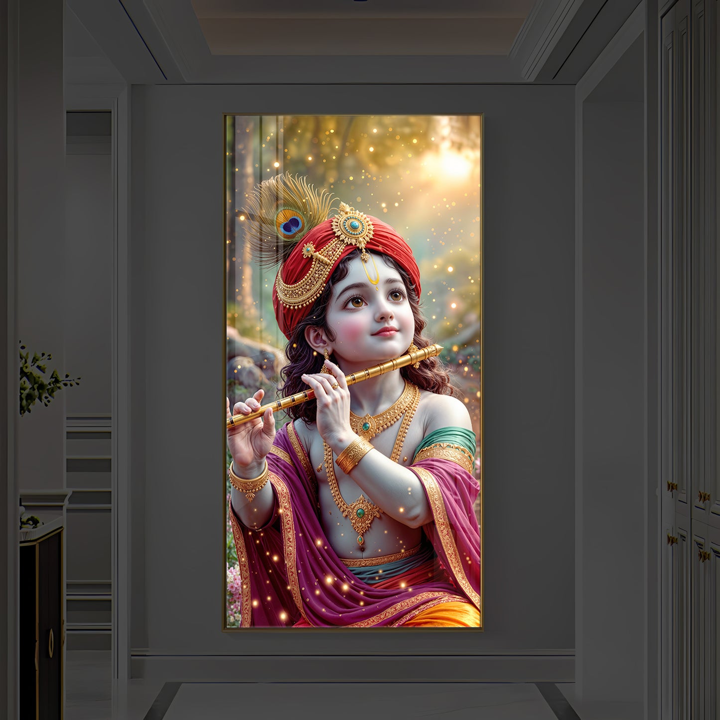 Divine Glow Krishna Modern Luxury Backlight Vertical Wall Art