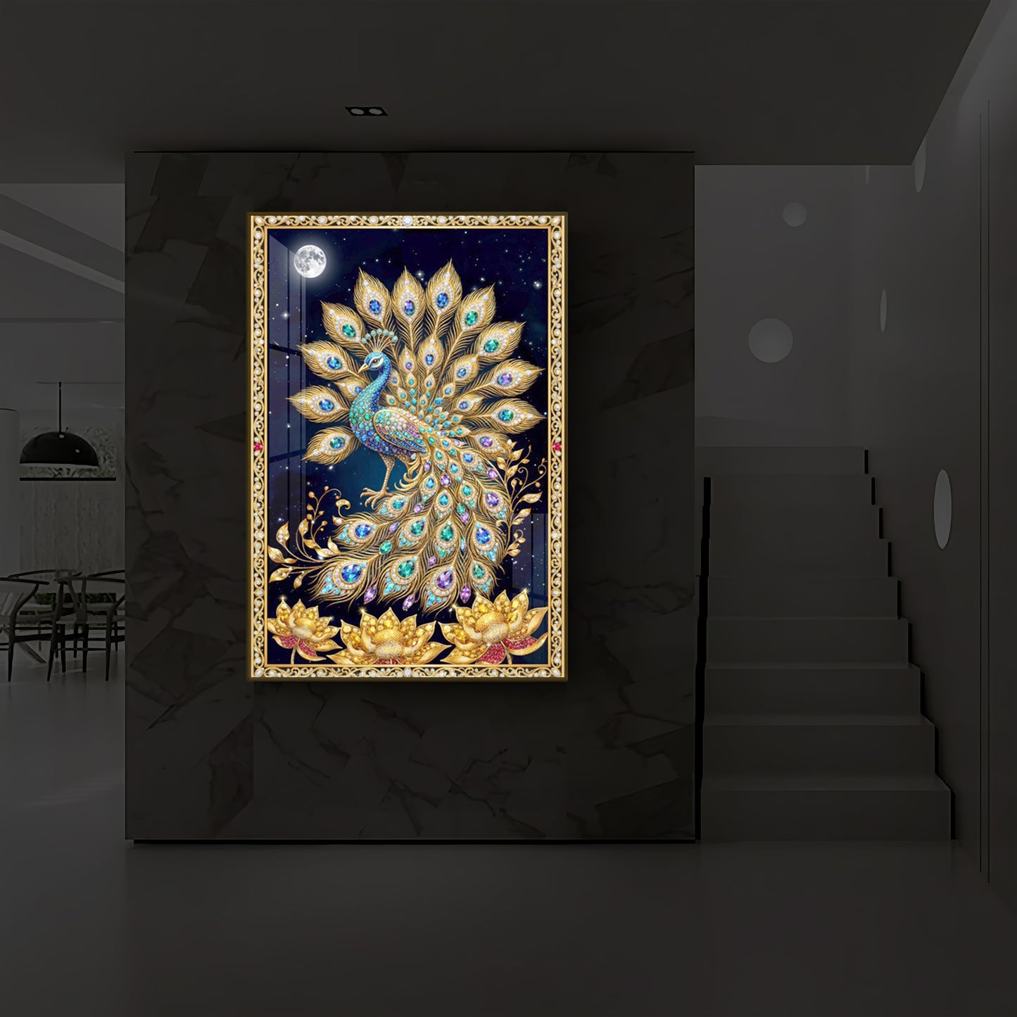 Majestic Vastu Peacock Modern Luxury Backlight Vertical Wall Art