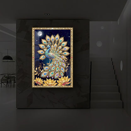 Majestic Vastu Peacock Modern Luxury Backlight Vertical Wall Art