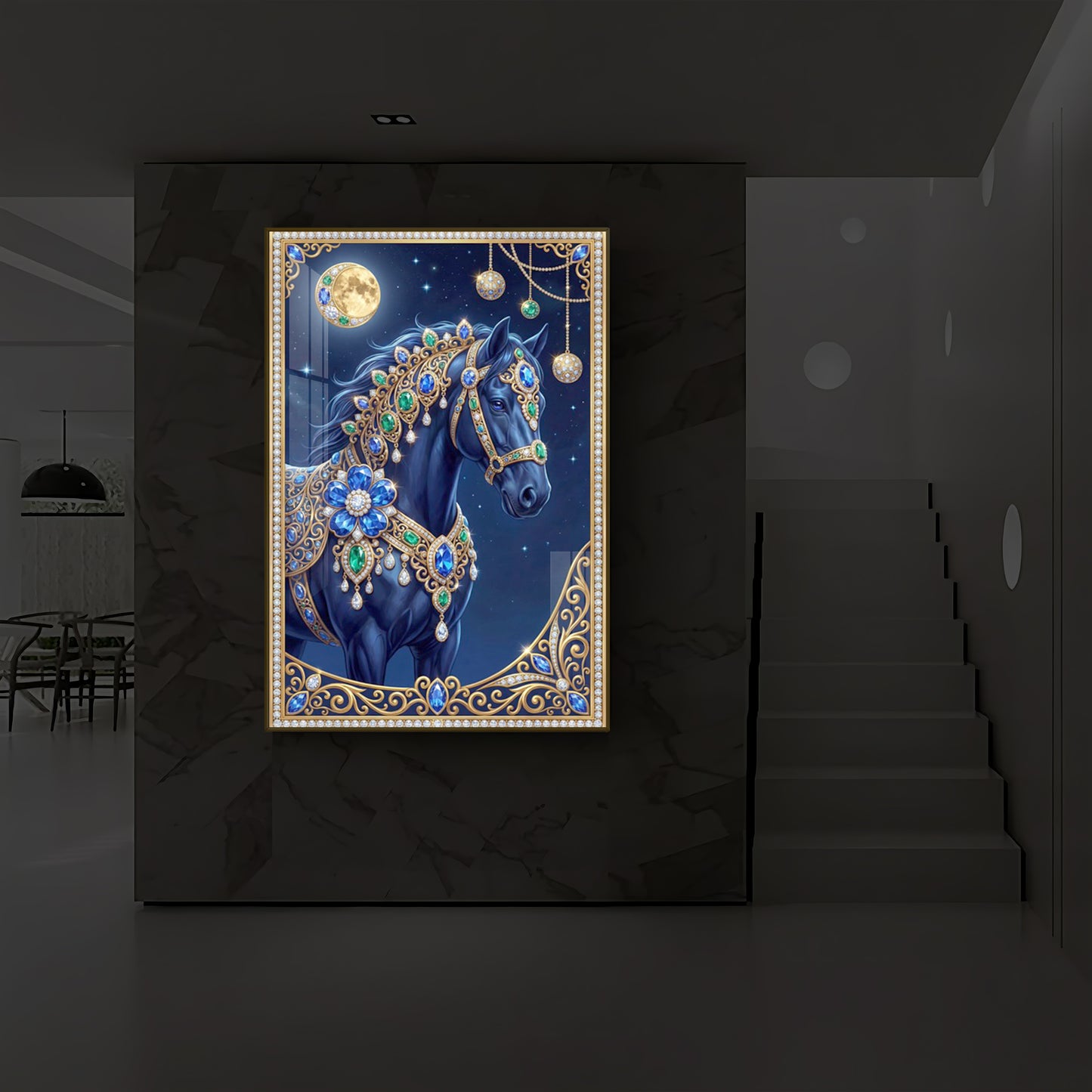 Black Horse Modern Luxury Backlight Vertical Wall Art
