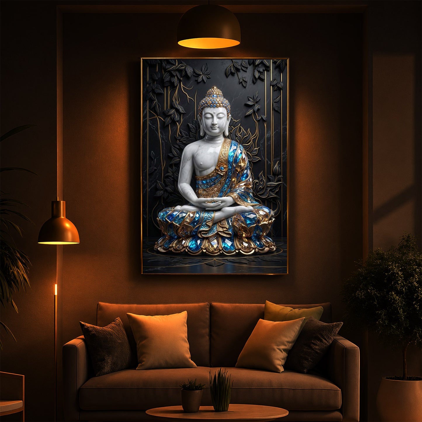 Serene Lord Buddha Modern Luxury Backlight Vertical Wall Art