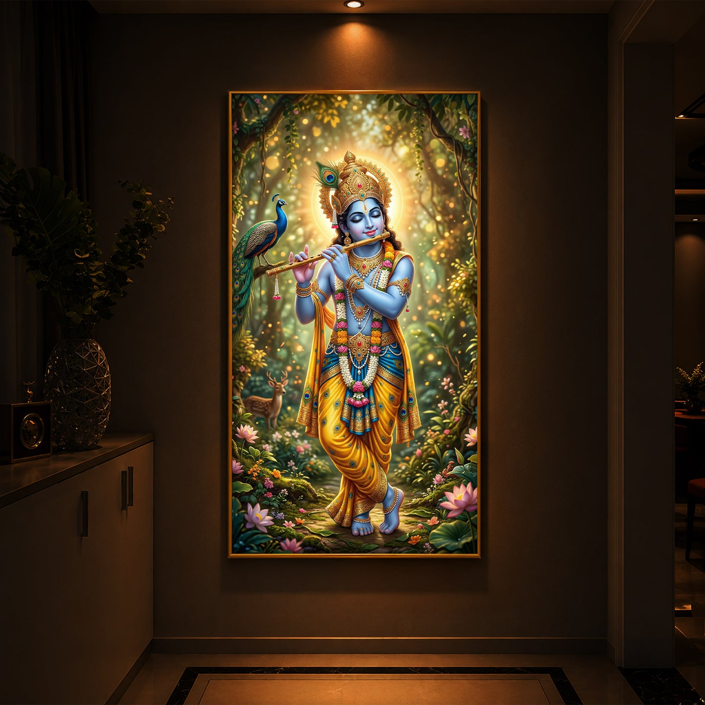 Loving Krishna Modern Luxury Backlight Vertical Wall Art