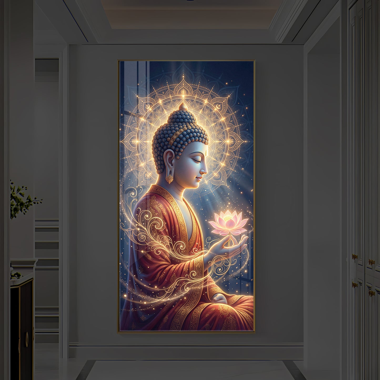 Depiction Of Buddha Modern Luxury Backlight Vertical Wall Art