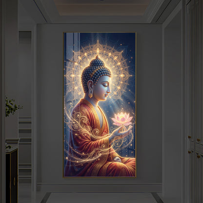 Depiction Of Buddha Modern Luxury Backlight Vertical Wall Art