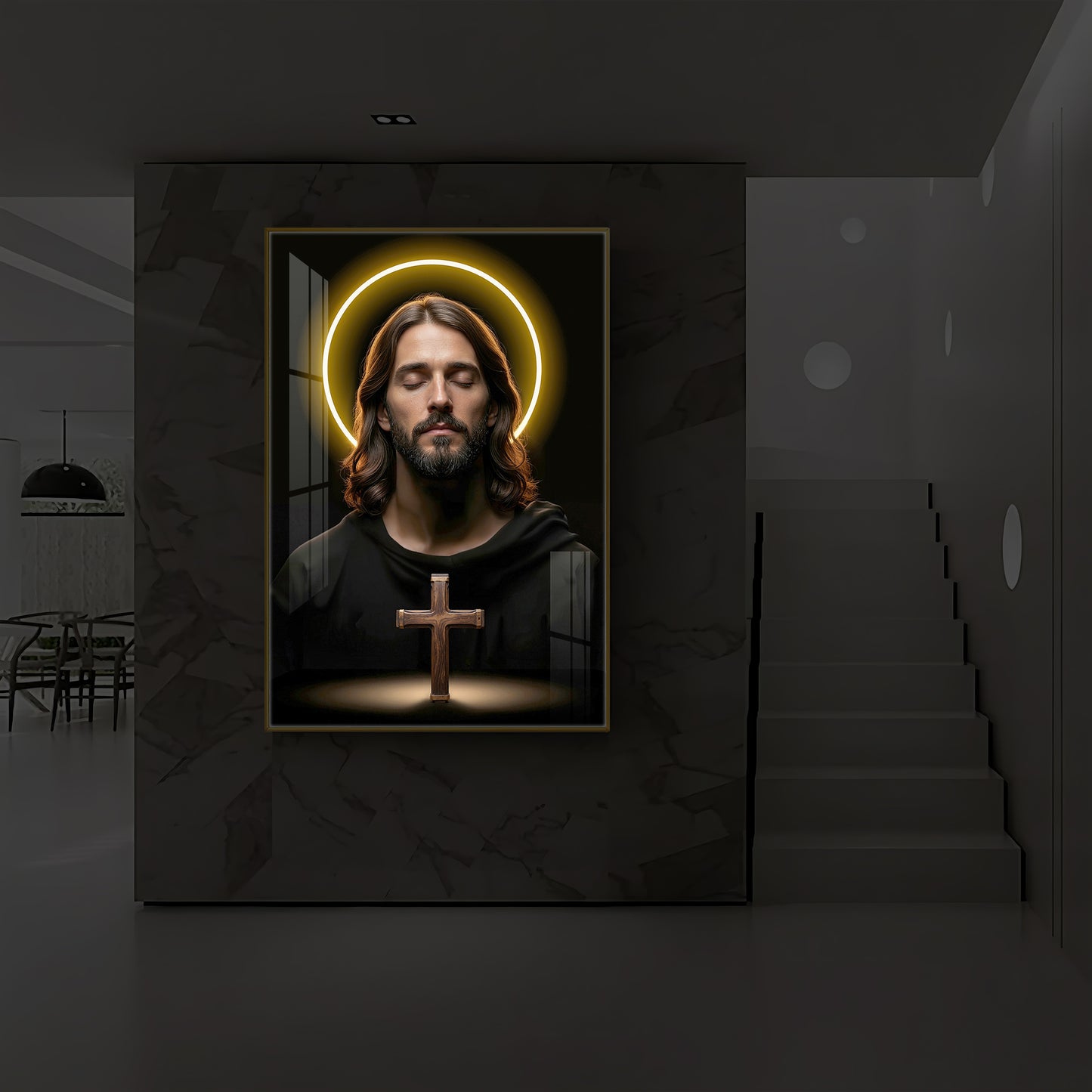 God Jesus Modern Luxury Backlight Vertical Wall Art
