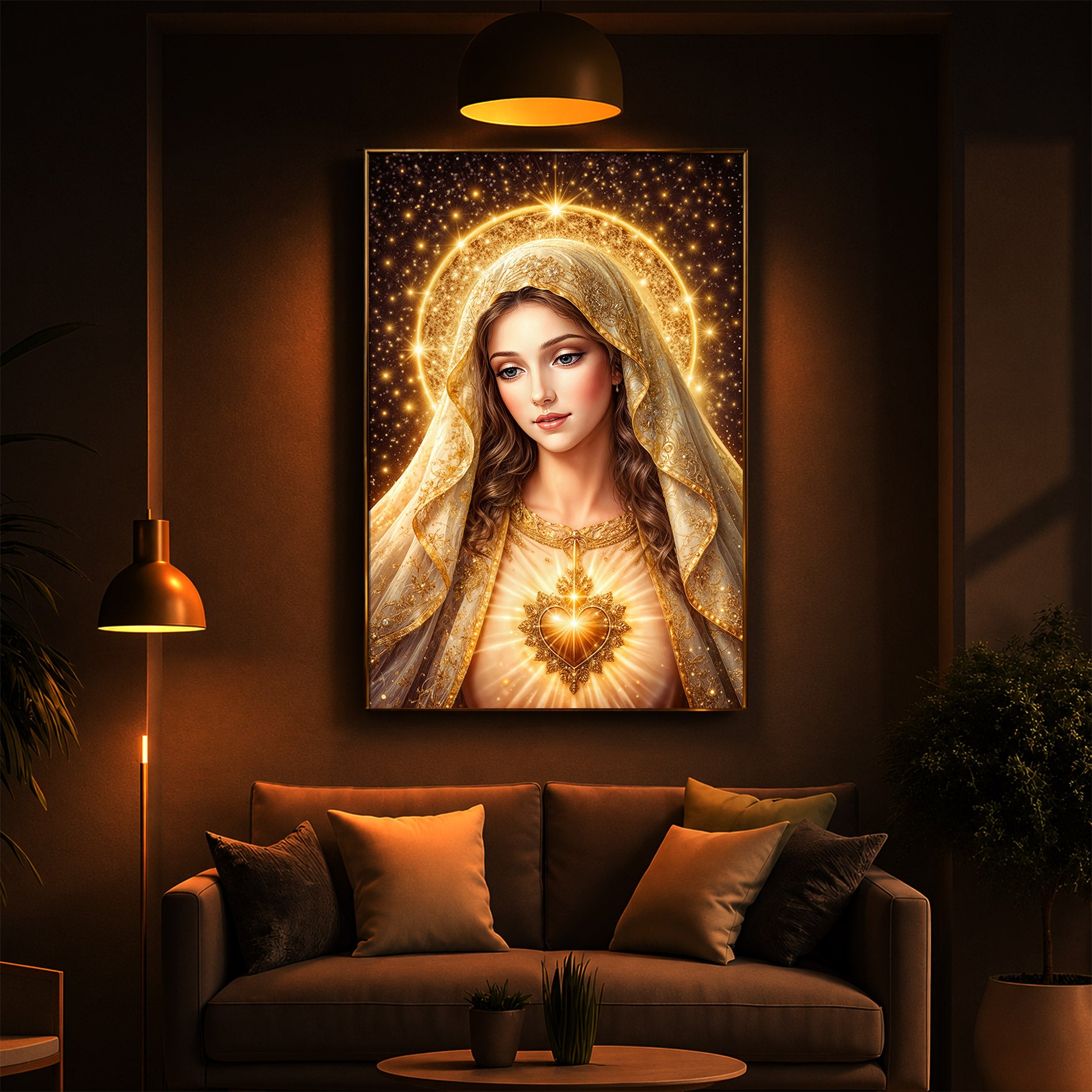 Virgin Mary Modern Luxury Backlight Vertical Wall Art