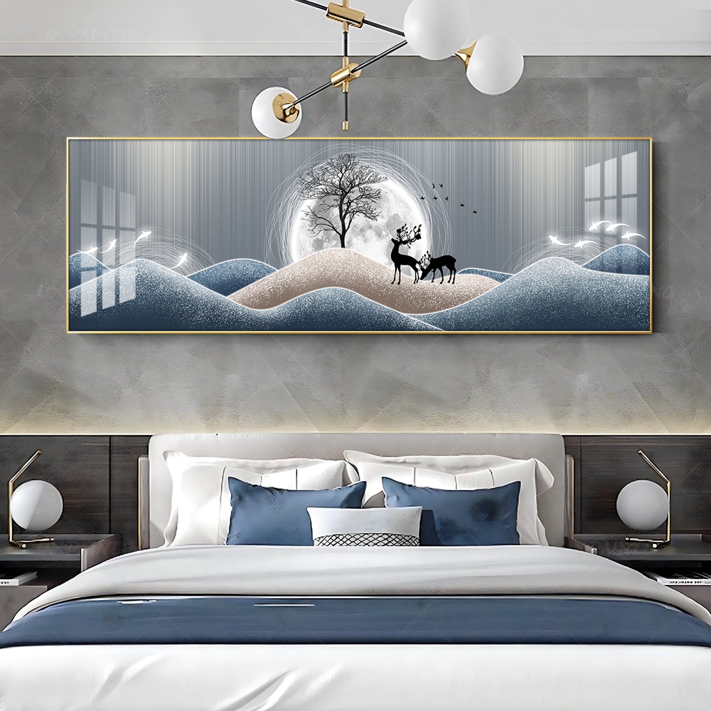 Black Deer In Night Premium Acrylic Horizontal Wall Art