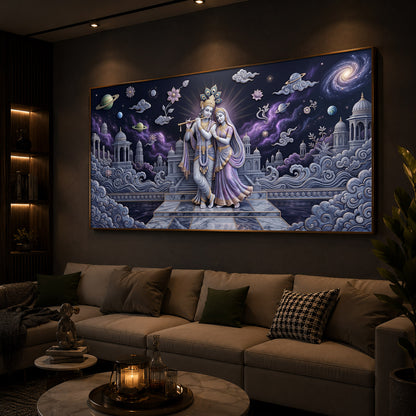 Hindu Deities Shri Radha Krishna Modern Luxury Backlight Horizontal Wall Art