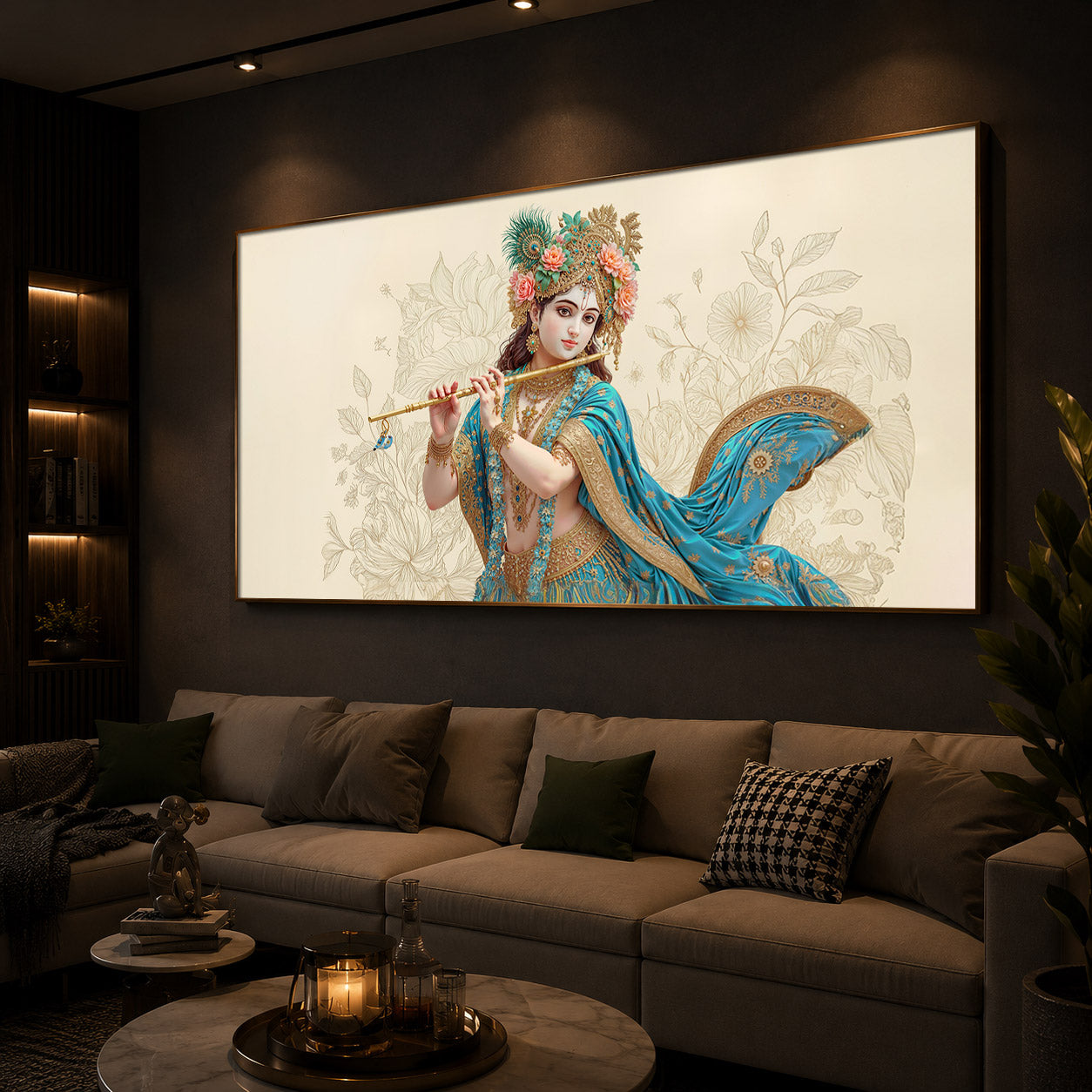 Beautiful Krishna Ji Modern Luxury Backlight Horizontal Wall Art