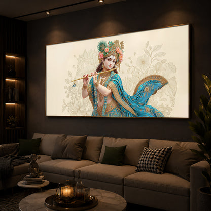 Beautiful Krishna Ji Modern Luxury Backlight Horizontal Wall Art