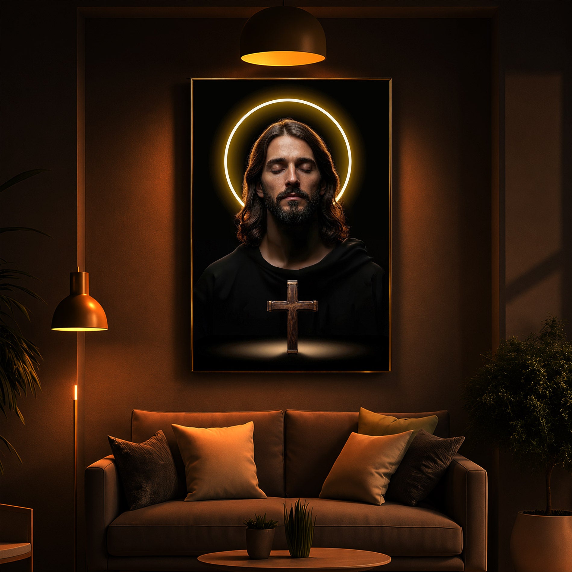 God Jesus Modern Luxury Backlight Vertical Wall Art