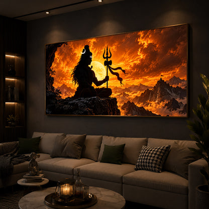 Shiva With Trishul Modern Luxury Backlight Horizontal Wall Art