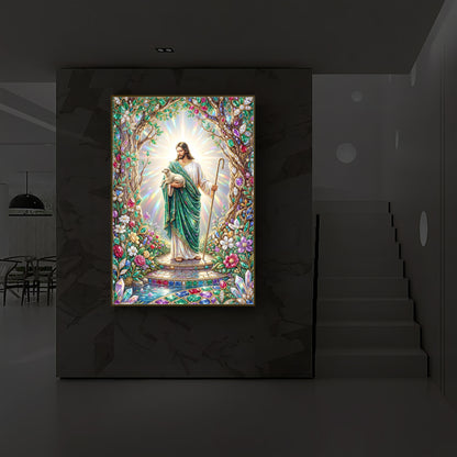 Divine Good Shepherd Jesus Modern Luxury Backlight Vertical Wall Art
