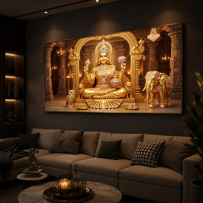 Golden Lakshmi Modern Luxury Backlight Horizontal Wall Art