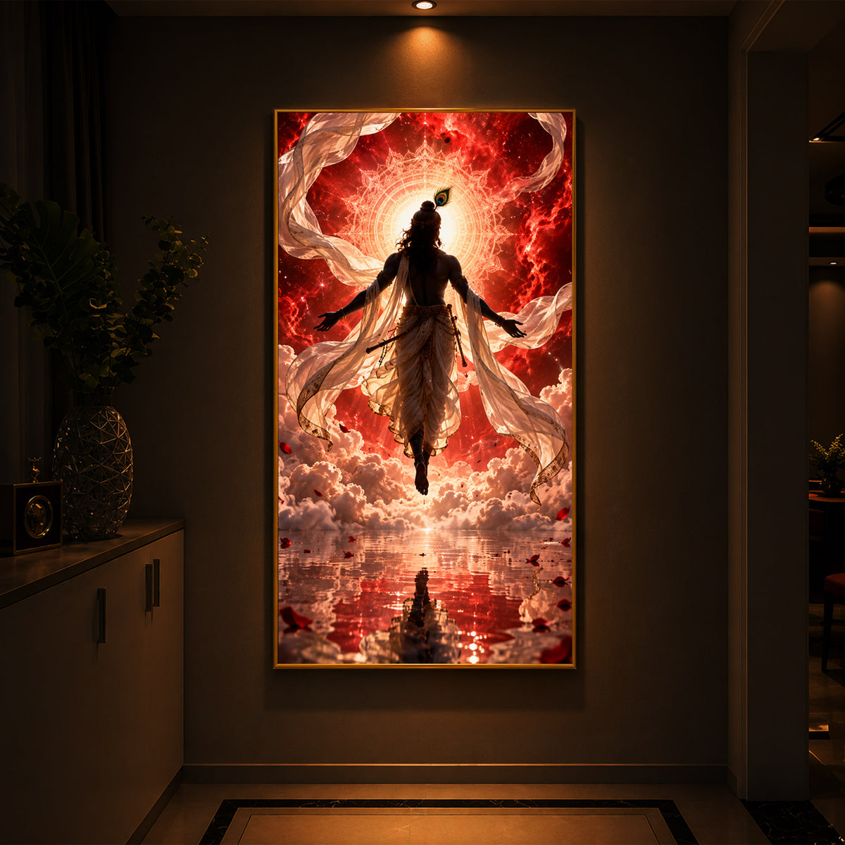 Shri Krishna Cosmic Aura Modern Luxury Backlight Vertical Wall Art