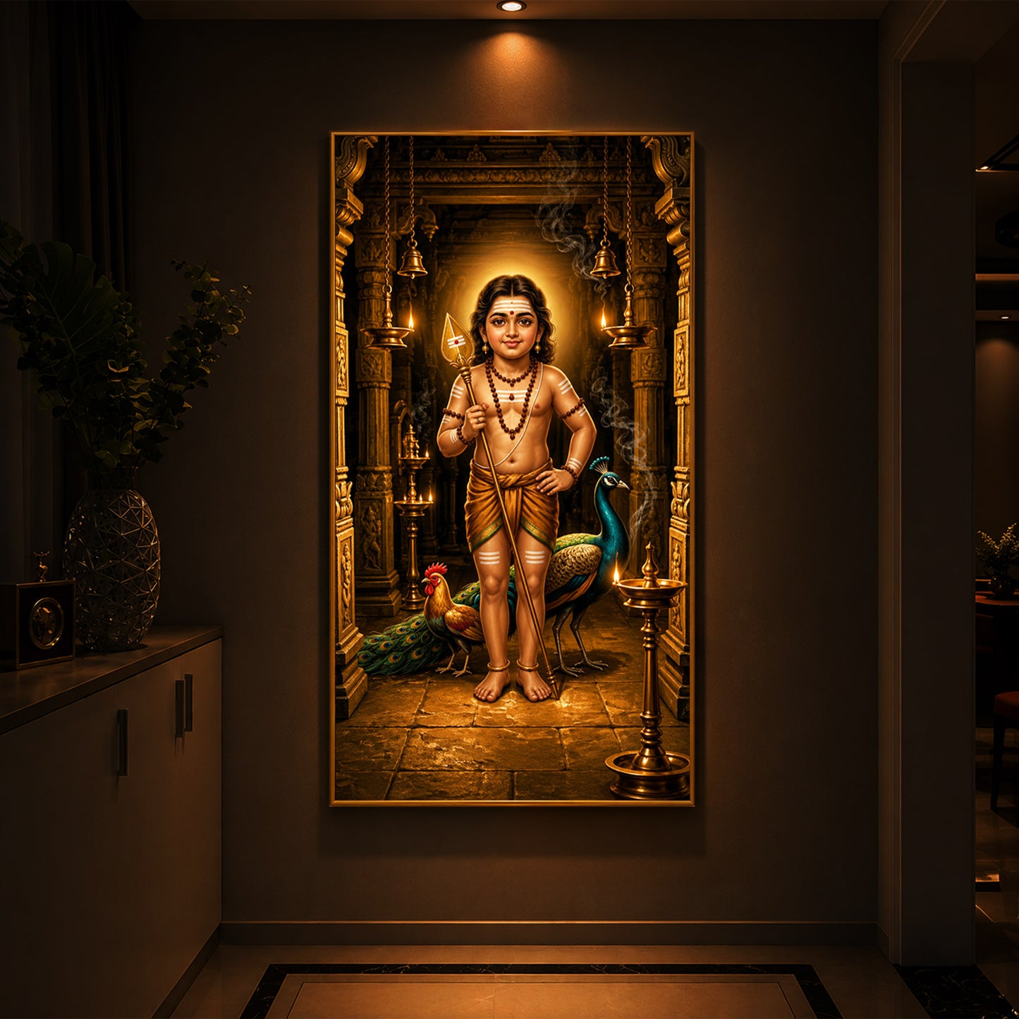 God Bala Muruga Modern Luxury Backlight Vertical Wall Art