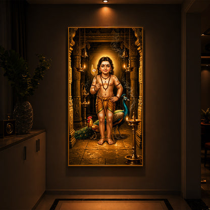 God Bala Muruga Modern Luxury Backlight Vertical Wall Art