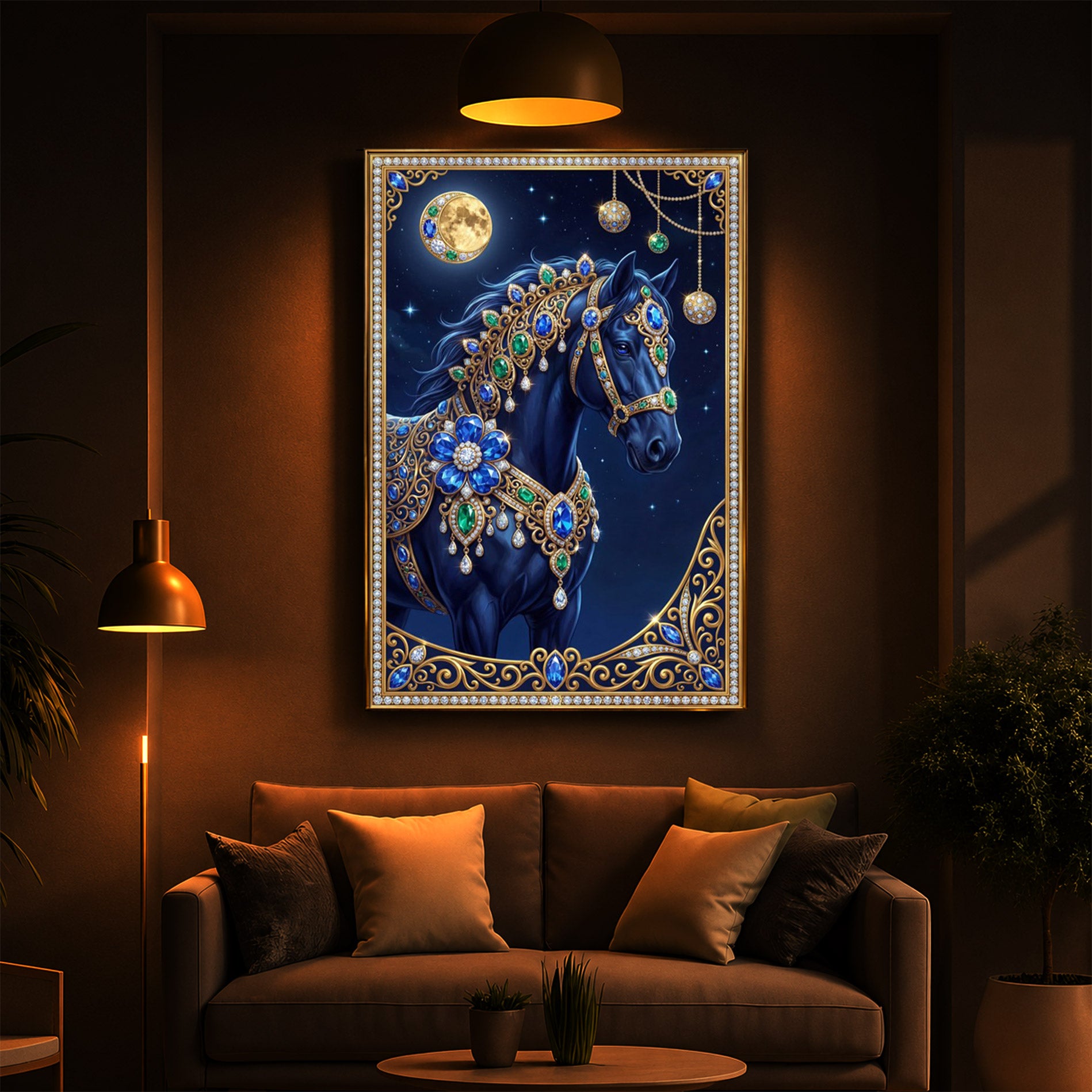 Black Horse Modern Luxury Backlight Vertical Wall Art