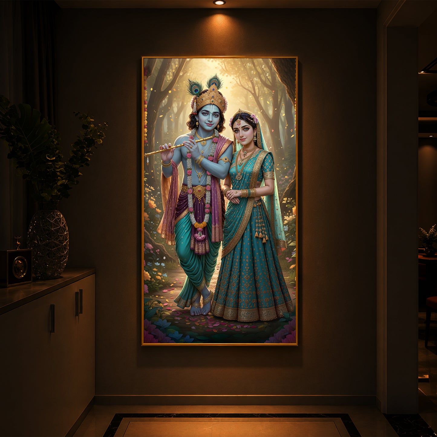 Radhe Krishna Ji Modern Luxury Backlight Vertical Wall Art