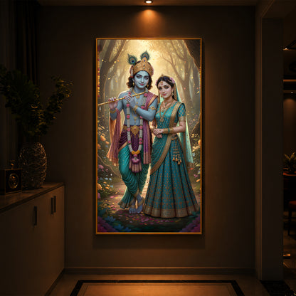 Radhe Krishna Ji Modern Luxury Backlight Vertical Wall Art