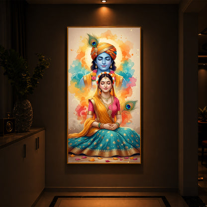 Radhe Krishna Modern Luxury Backlight Vertical Wall Art