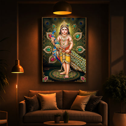 Lord Murugan Modern Luxury Backlight Vertical Wall Art