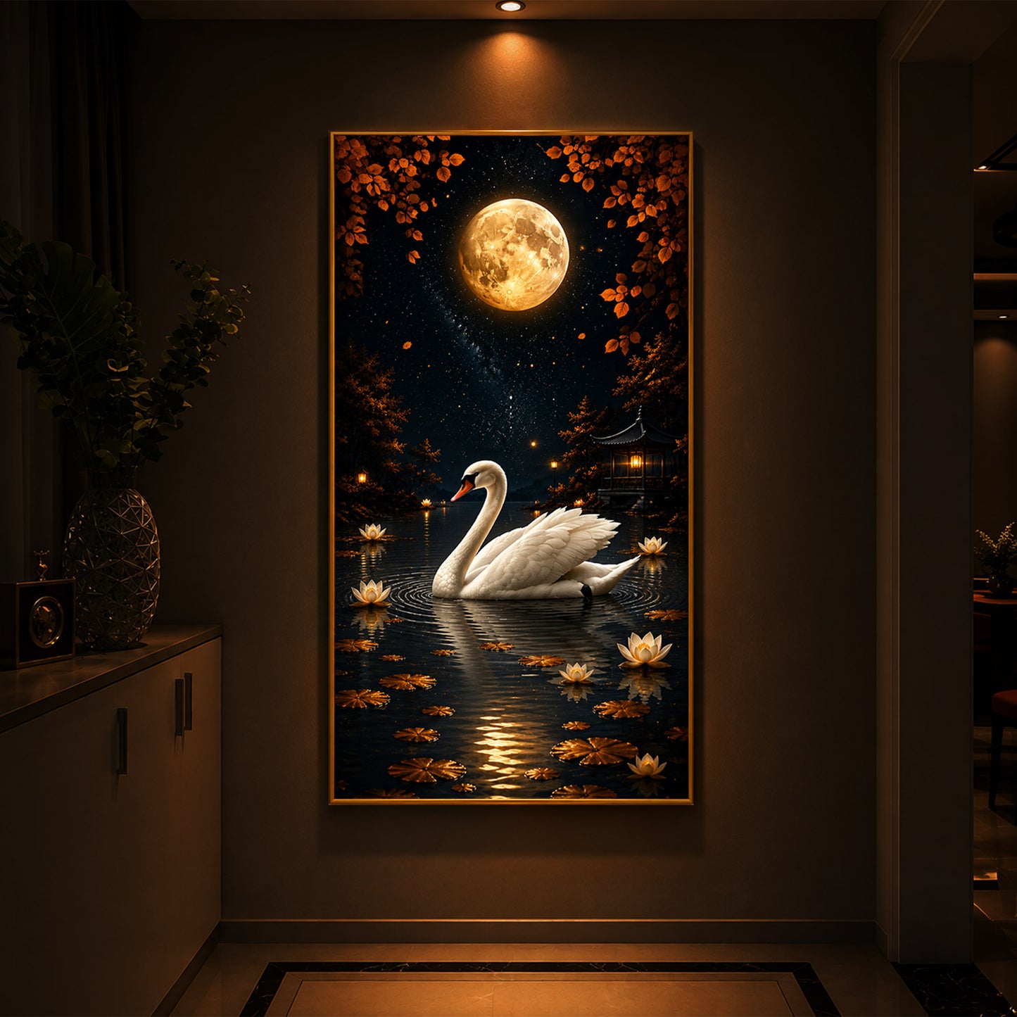White Swan Modern Luxury Backlight Vertical Wall Art