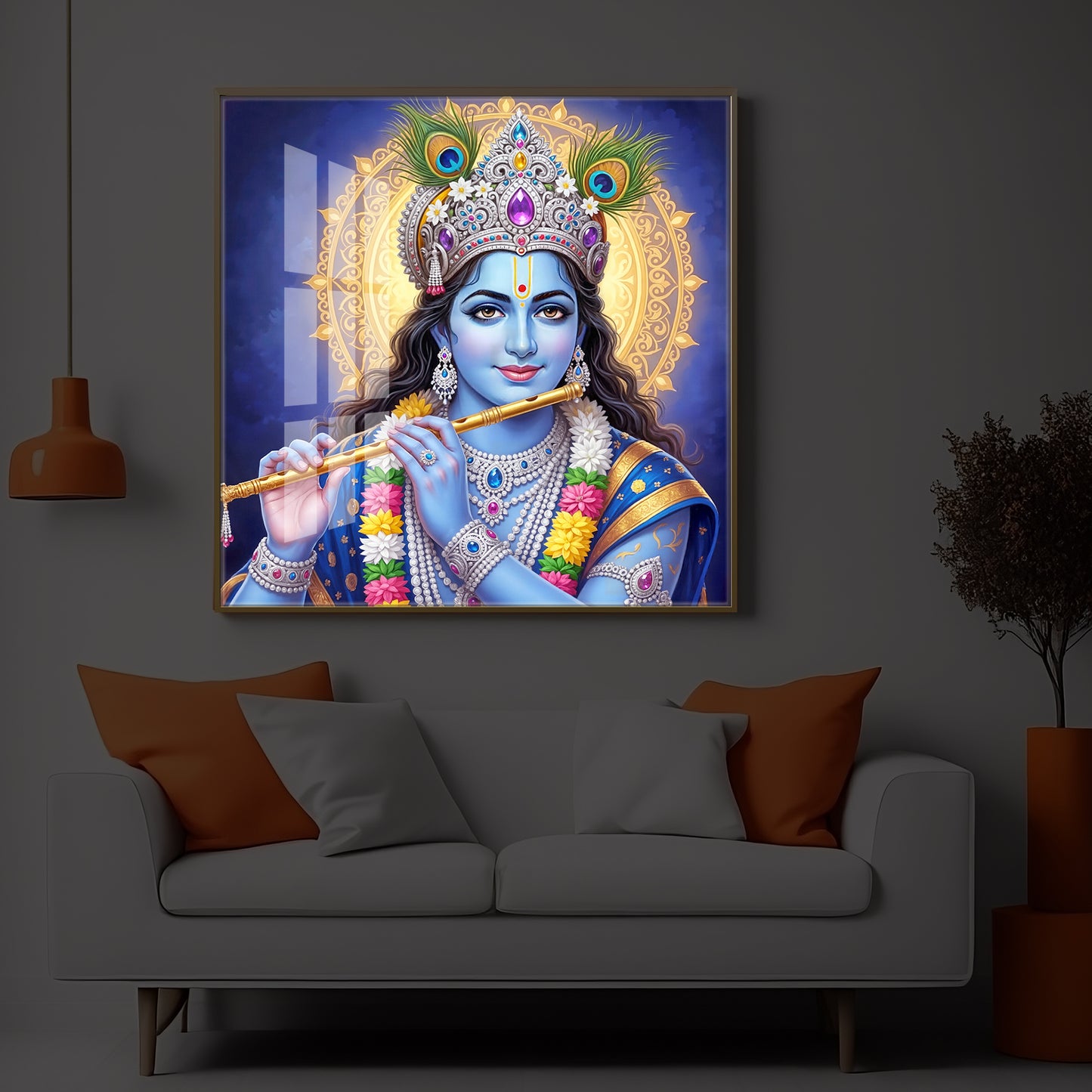 Jai Shree Krishna Modern Luxury Backlight Square Wall Art