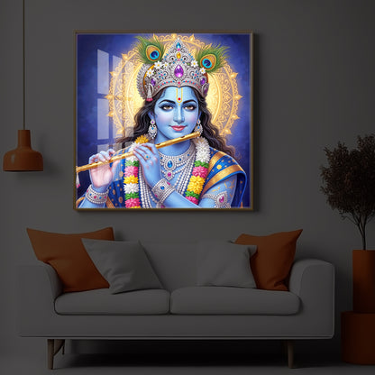 Jai Shree Krishna Modern Luxury Backlight Square Wall Art