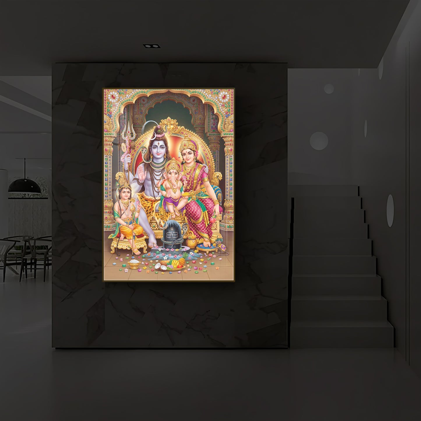 Shiva Parivar Modern Luxury Backlight Vertical Wall Art