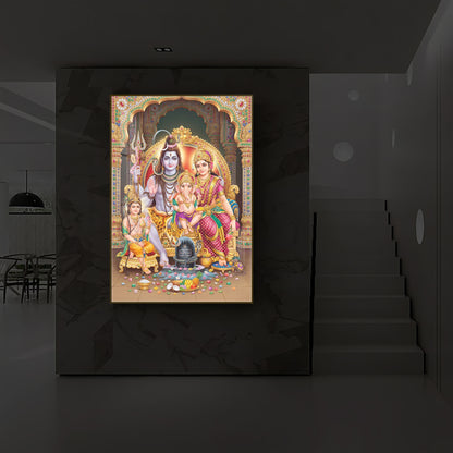 Shiva Parivar Modern Luxury Backlight Vertical Wall Art