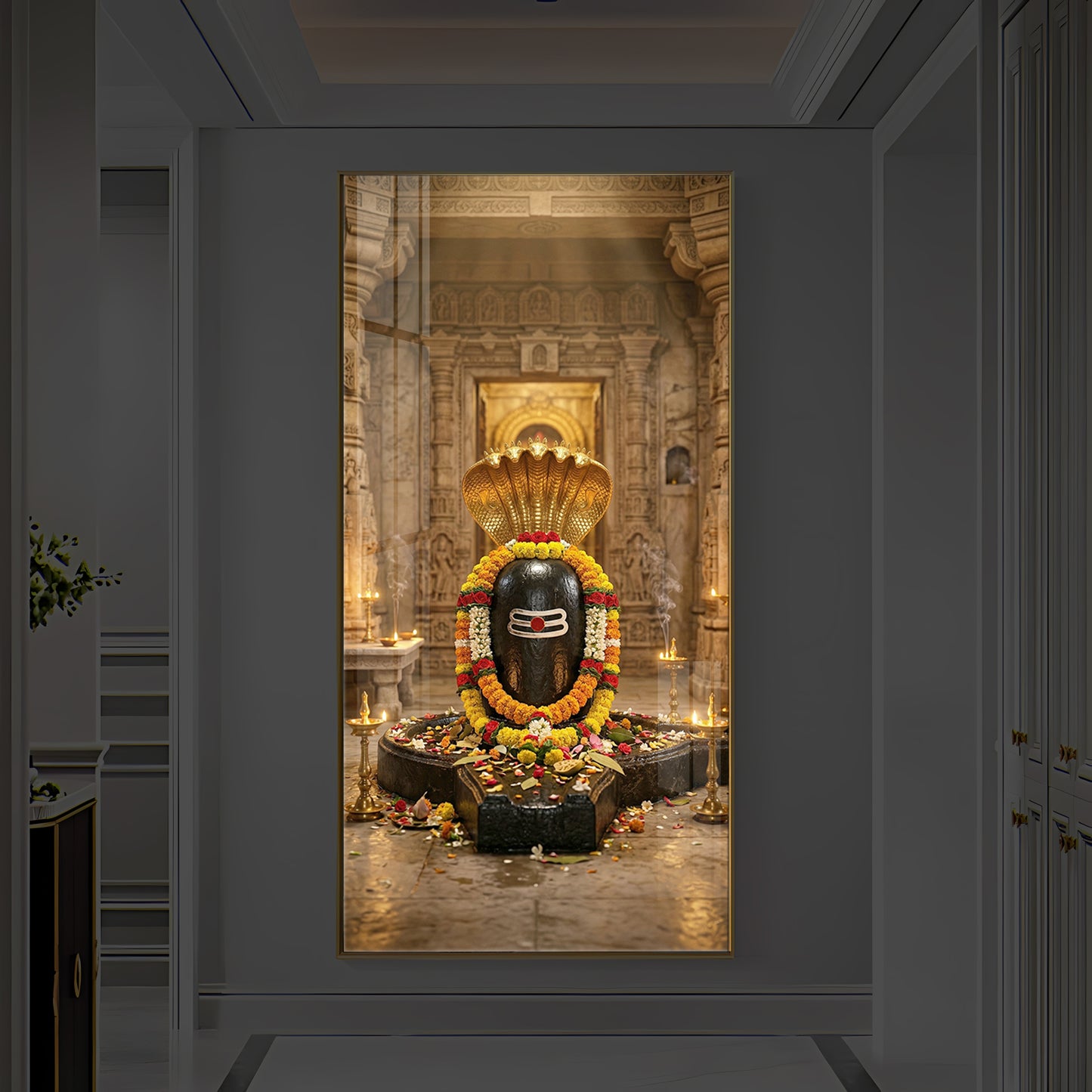 Shree Somnath Jyotirlinga Modern Luxury Backlight Vertical Wall Art