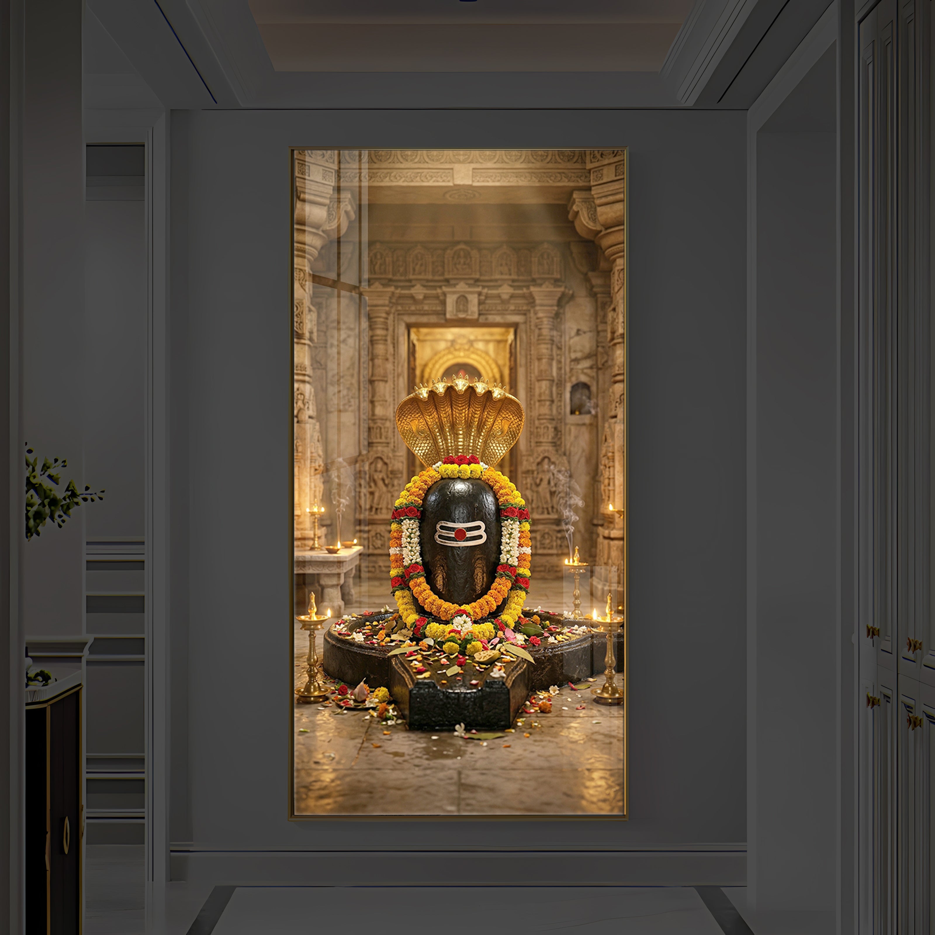 Shree Somnath Jyotirlinga Modern Luxury Backlight Vertical Wall Art