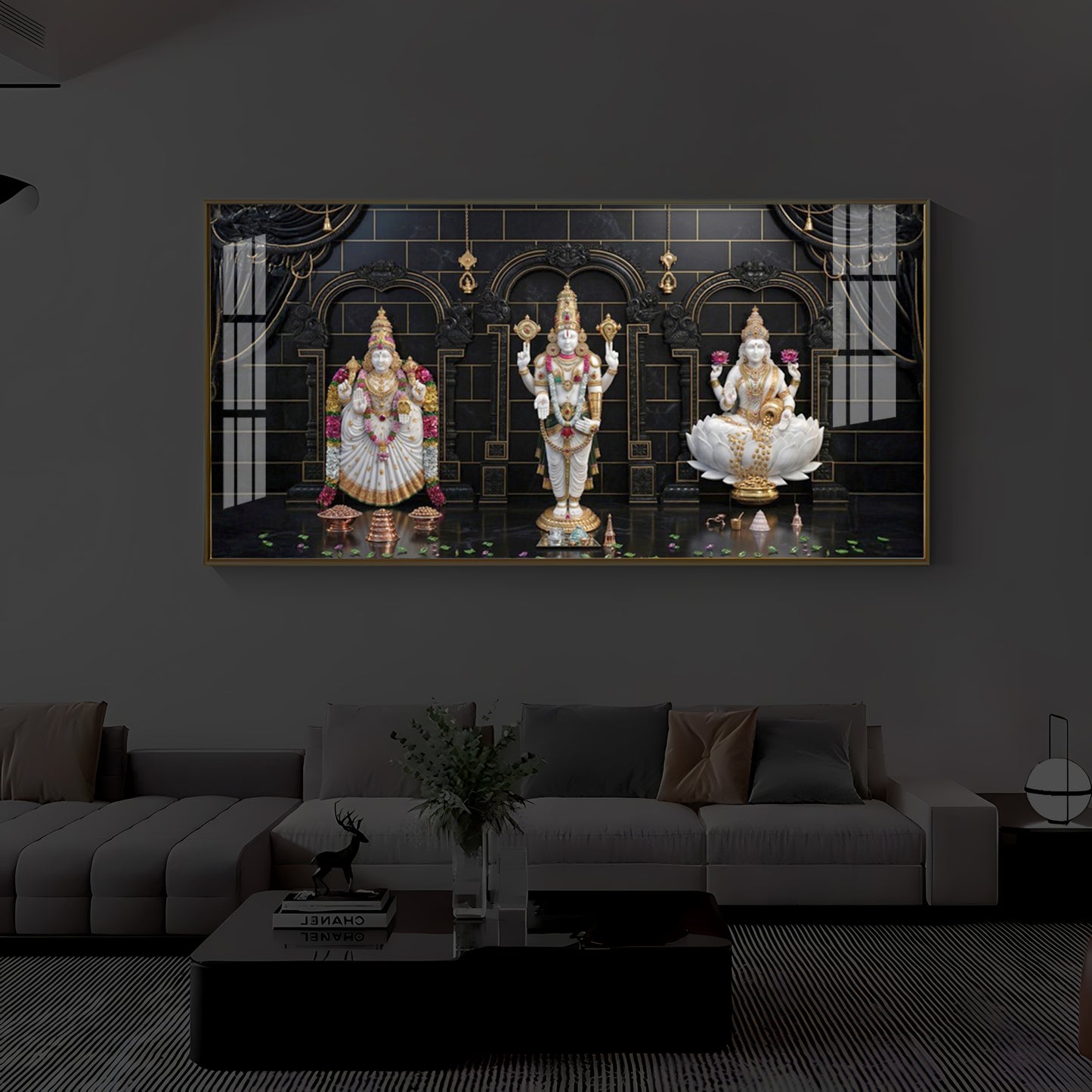 Maa Laxmi & Lord Venkateswara Modern Luxury Backlight Horizontal Wall Art