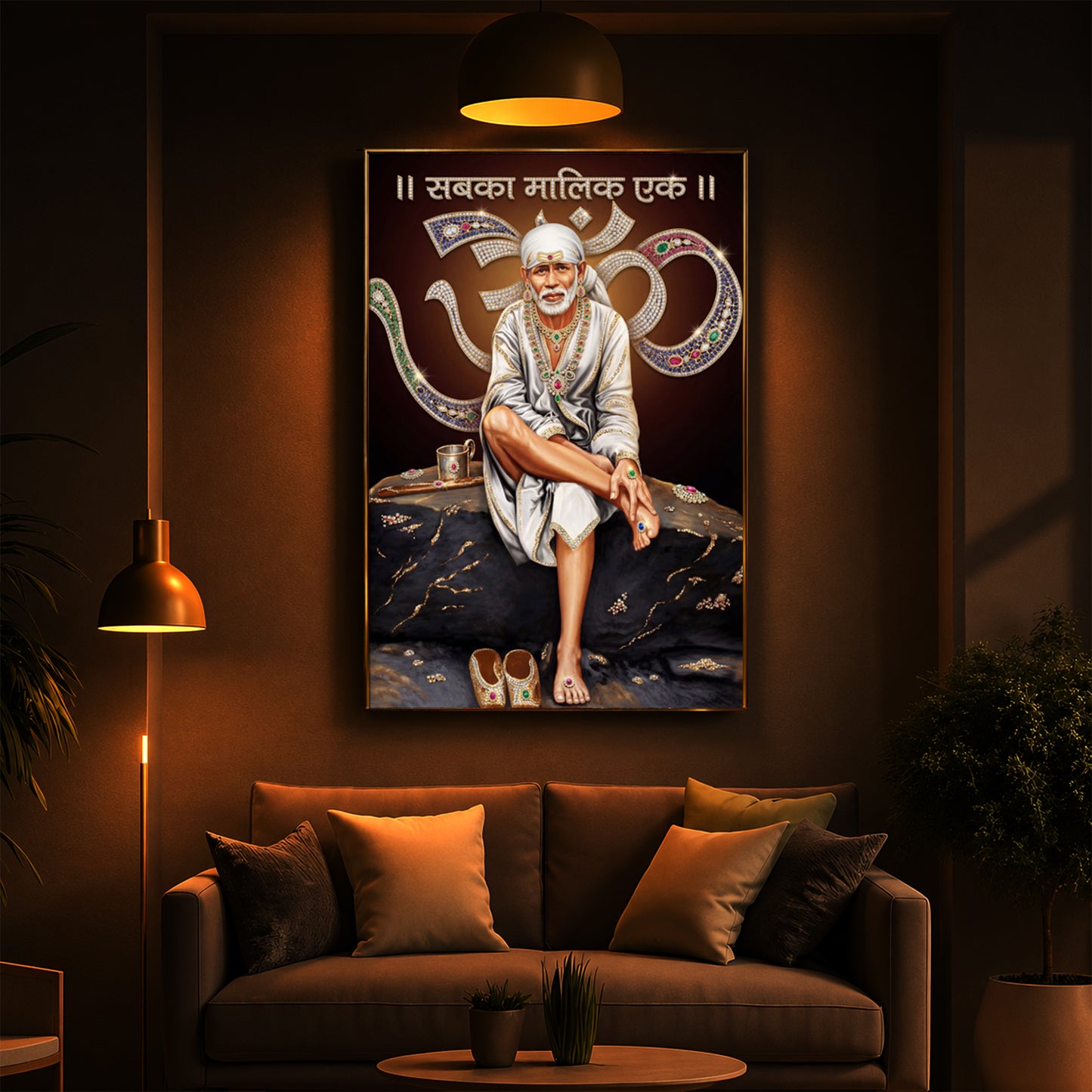 Shirdi Sai Baba Modern Luxury Backlight Vertical Wall Art